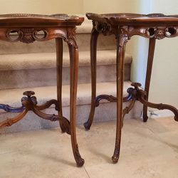 Set Of 2 Antique French King Louis XIII Reproduction End Tables
