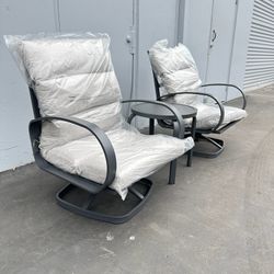 Heavy Duty Comfy 3pc Outdoor Swivel Chair Snd Table Set 