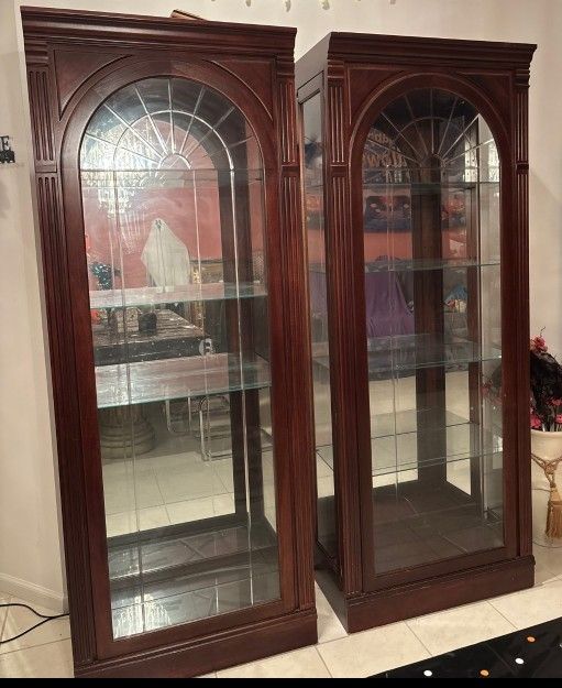 Beautiful Wood Curio With Glass Shelves And Lights $375.00 Both