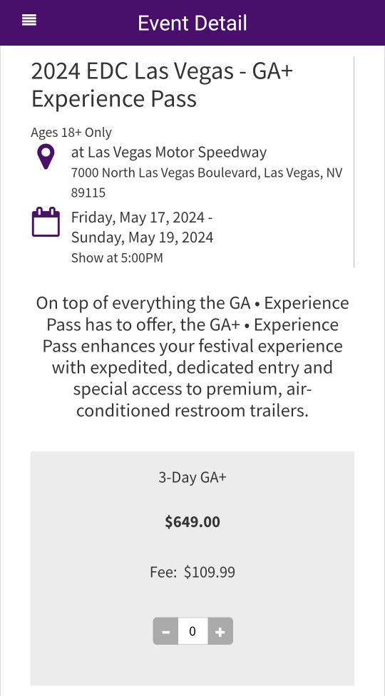 EDC LAS Vegas 2 Tickets GA+