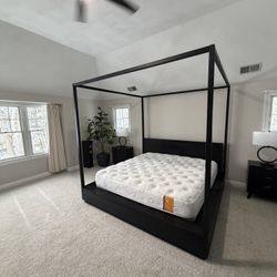 Restoration Hardware Machinto Canopy Bed Frame With King Mattress