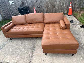 Demi Modern Living Room Top Leather Corner Sectional Couch in Cognac Tan