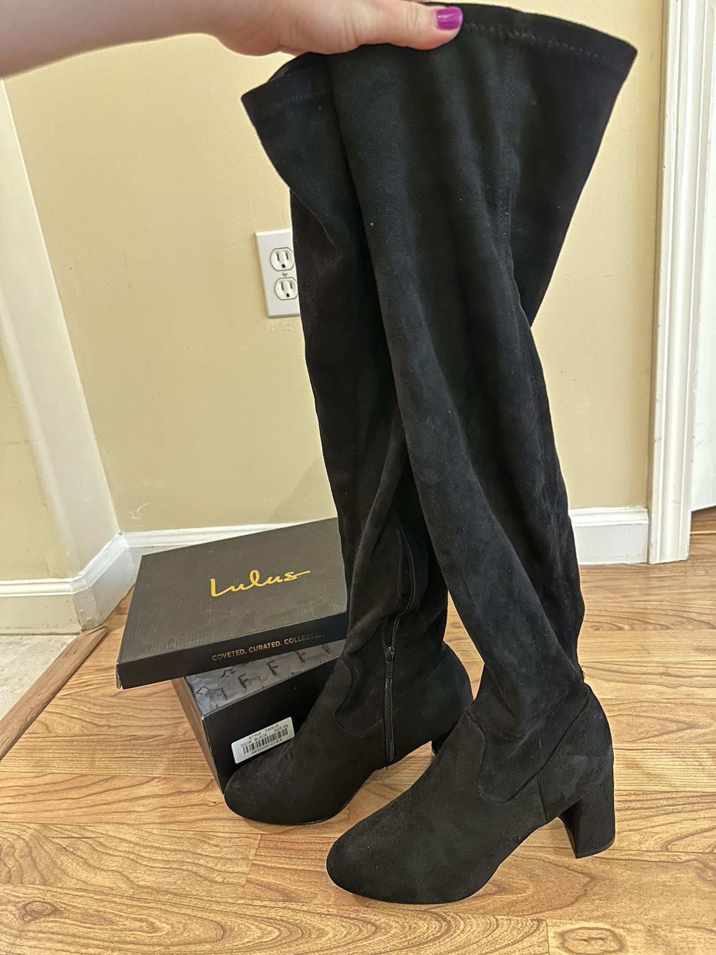 Black Suede Over the Knee Boots Size 8.5