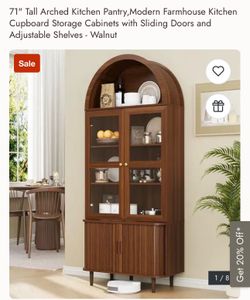 71" Tall Arched Kitchen Pantry Storage Cabinet