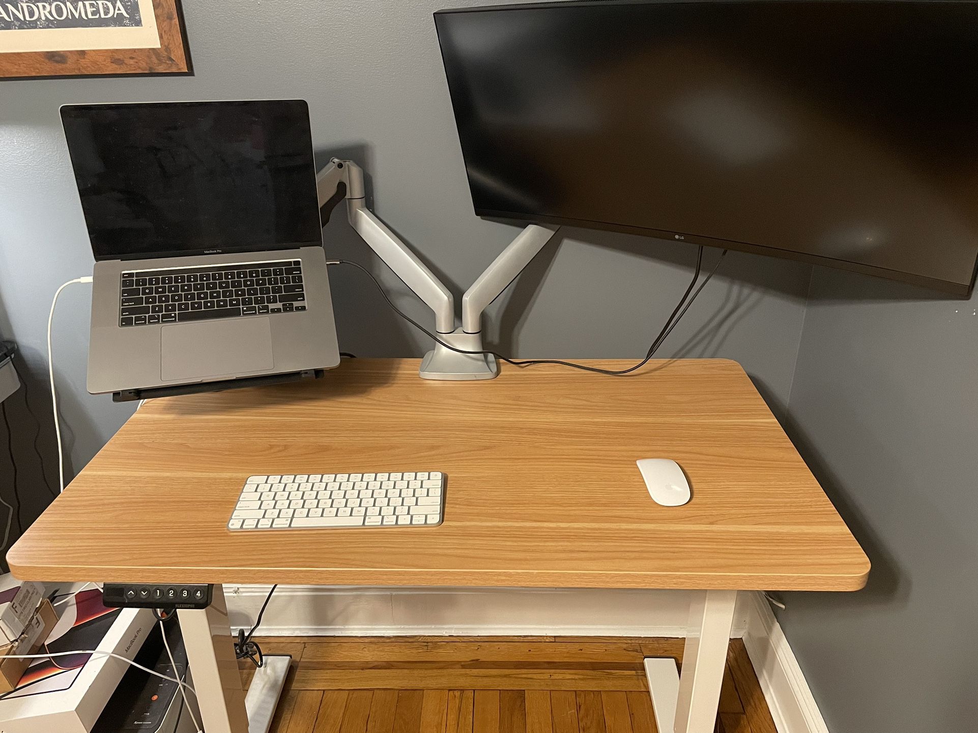 MOVE OUT DEAL, LOCAL DELIVERY! Flexispot E1 Pro Standing Desk + Jarvis Dual Monitor Arm + Humancetric Laptop Tray