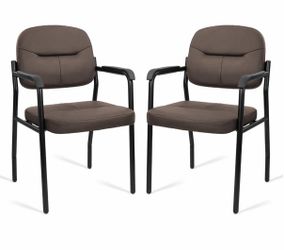 CLATINA Leather Office Guest Chair, Reception Chair No Wheels with Armrests and Lumber Support, Ergonomic Desk Armchair for Meeting Waiting Conference