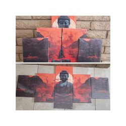 5 piece Canvas Wall Art Buddha Statue hanging canvases