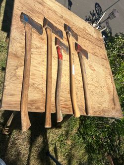 A bunch of old axes that I’m selling at my garage sale most in good condition, there’s a few collectible ones. Basically selling for 15 bucks each or 