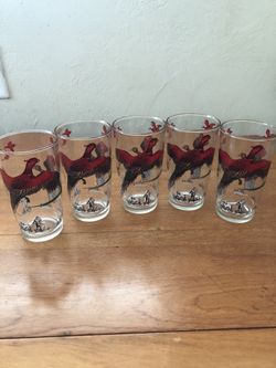 Set Of 5 Vintage 1950’s Glasses / Pheasant Bird Theme 