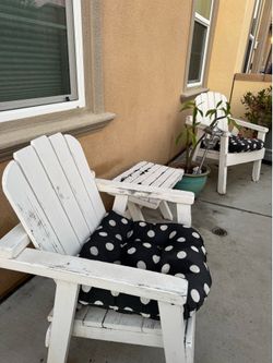 Wooden patio chairs, and small table