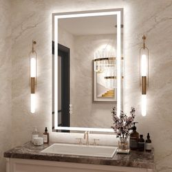 40 in. W x 24 in. H Rectangular Frameless Front & Back Lighted Anti-Fog Wall Bathroom Vanity Mirror, Tempered Glass, ETL
