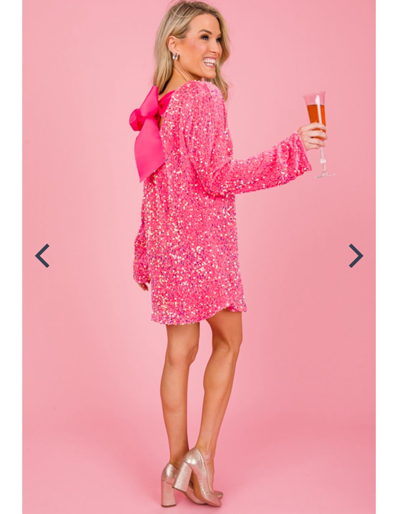 Sequin Velvet Bow Frock, P ink