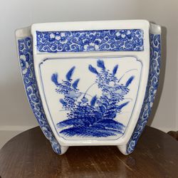 Japanese Seto Porcelain Planter With Floral Decor, Japan Meiji Era