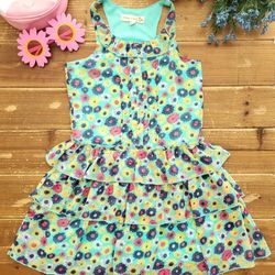 SIZE 10 GIRLS MULTICOLOR FLORAL HALTER TANK DROP-WAIST DRESS