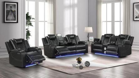 Brand new Elegant Benz Power Reclining Sofa Loveseat With Speakers 