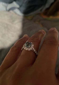 Diamond Halo Teal Natural Sapphire Engagement Ring