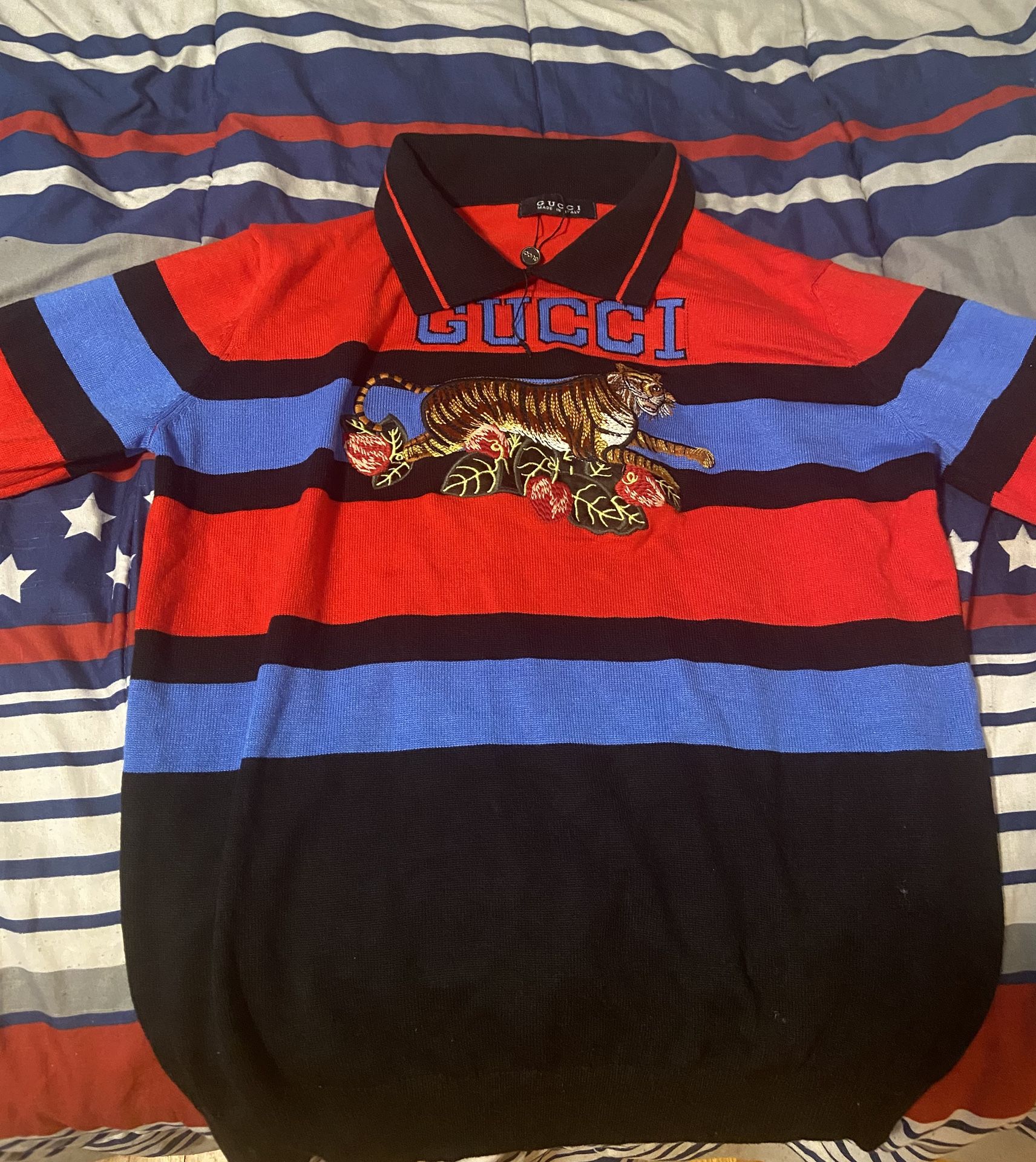 Gucci Polo Tiger And Stripes-Red Blue Black