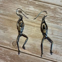 Vintage Sterling Silver Dancing Figure Earring 