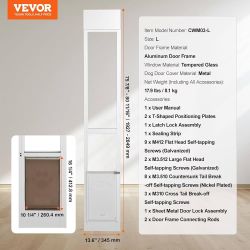 156】 Dog Door for Sliding Glass Door Large Doggy Door for Sliding Doors For Dogs, 75 7/8"-80 11/16" Adjustable Height, Aluminum Frame, Tempered Glass,