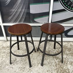 Set of 2 Adjustable Swivel Bar Stools Industrial Style Wood & Metal