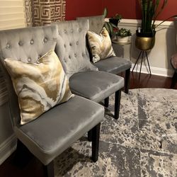 Button Tufted Gray Suede Dining Chairs Set of 6