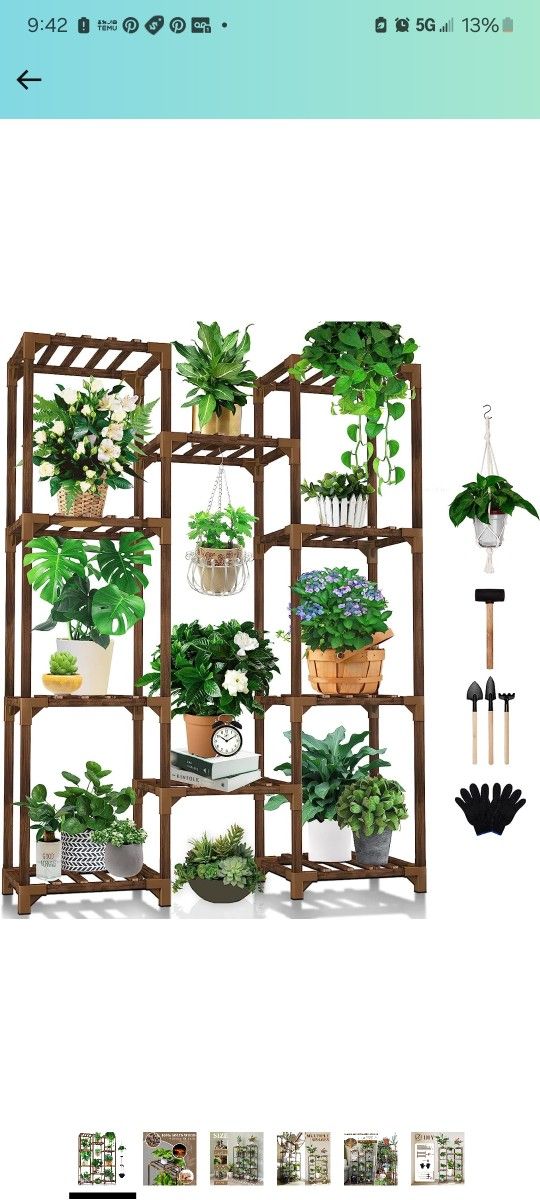 Uneedem Indoor Outdoor Plant Stand, Tall Multi Plant Shelf, 10 Tier 11 Pots, Large Plant Shelf, Wooden Plant Stand Shelves for Room,