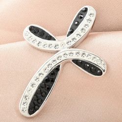 Black and White Austrian Crystal Cross Pendant in Silvertone

