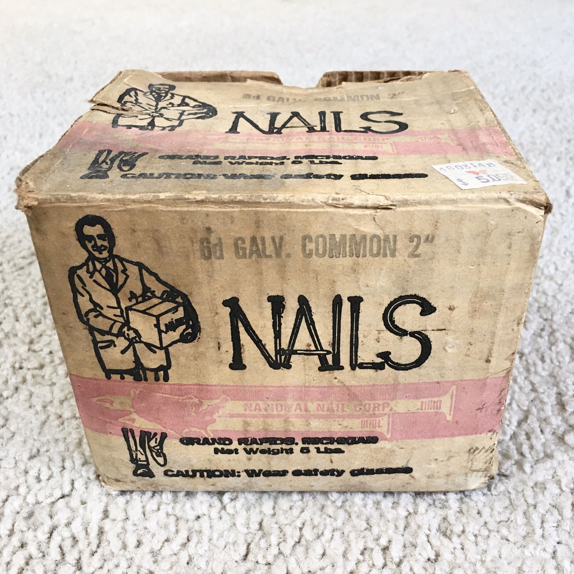 Vintage National Nail Corp. 6d Galvanized Common 2” Nails 5 Pound Box - RARE!!