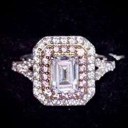 JTV Bella Luce Pink And White Cubic Zirconia Ring - Size 10