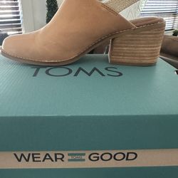 TOMS Block Slingback Heels in Tan Suede