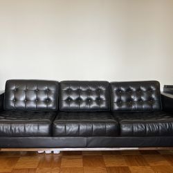 Tufted Black Leather Sofa And Love Seats From Pottery Barn