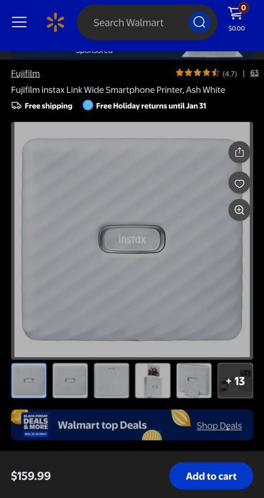 Fujifilm instax Link Wide Smartphone Printer, Ash White