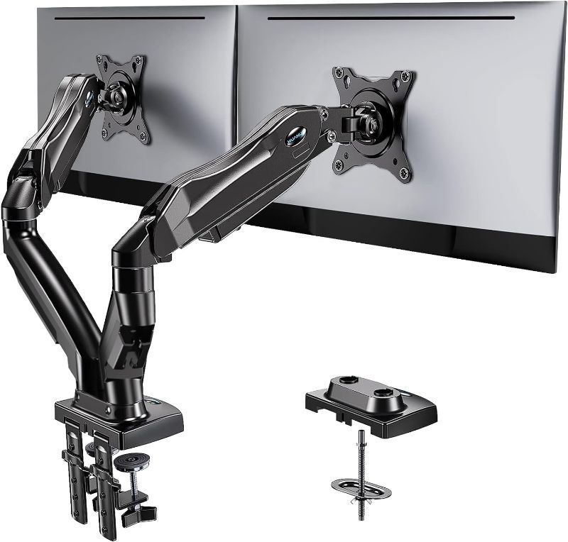 HUANUO Dual Monitor Stand - Full Adjustable Monitor Desk Mount Swivel Vesa Bracket With C Clamp, Grommet Mounting Base For 13 To 30 Inch Computer Scre