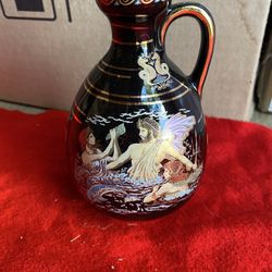 5.75 Inch 24k Black & Gold Handmade In Greece Greek Ceramic Vase Imported From Greece