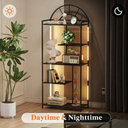 Lifewit Arched Geometric Led Display Shelf with Adjustable Color Temperature, Brightness Control, Etagere Bookshelf with Metal Frame and Wood Shelf fo