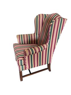 Vintage striped wingback rolled arm accent statement chair