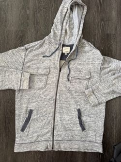 Union Men's Large Gray Marled Full Zip Hoodie Utility Pockets Drawstring