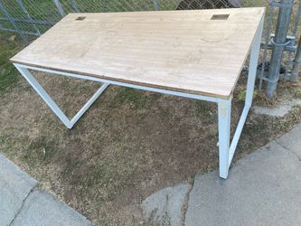 Free Wood Top Table with White Metal Frame