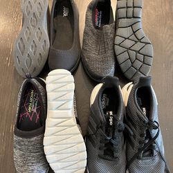 Three pairs of women's sketchers, tennis shoes, size 9 brand new.