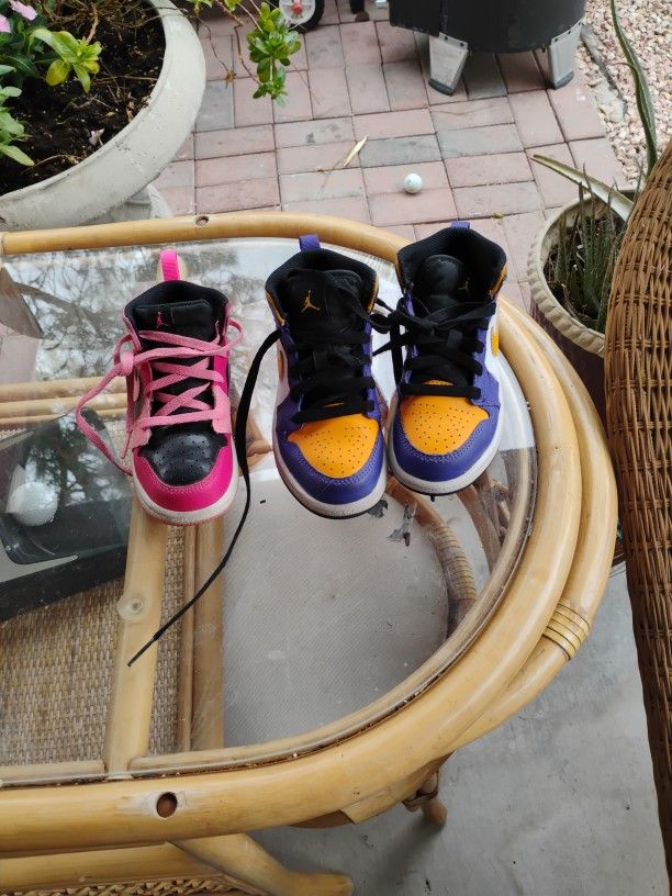 Nike Jordans Kids Purple And Yellow Size 11 Pink Size 10