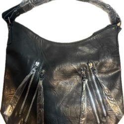 Purse, Leather Purse, Shoulder Bag, Sling Bag, Leather, Black, Pockets