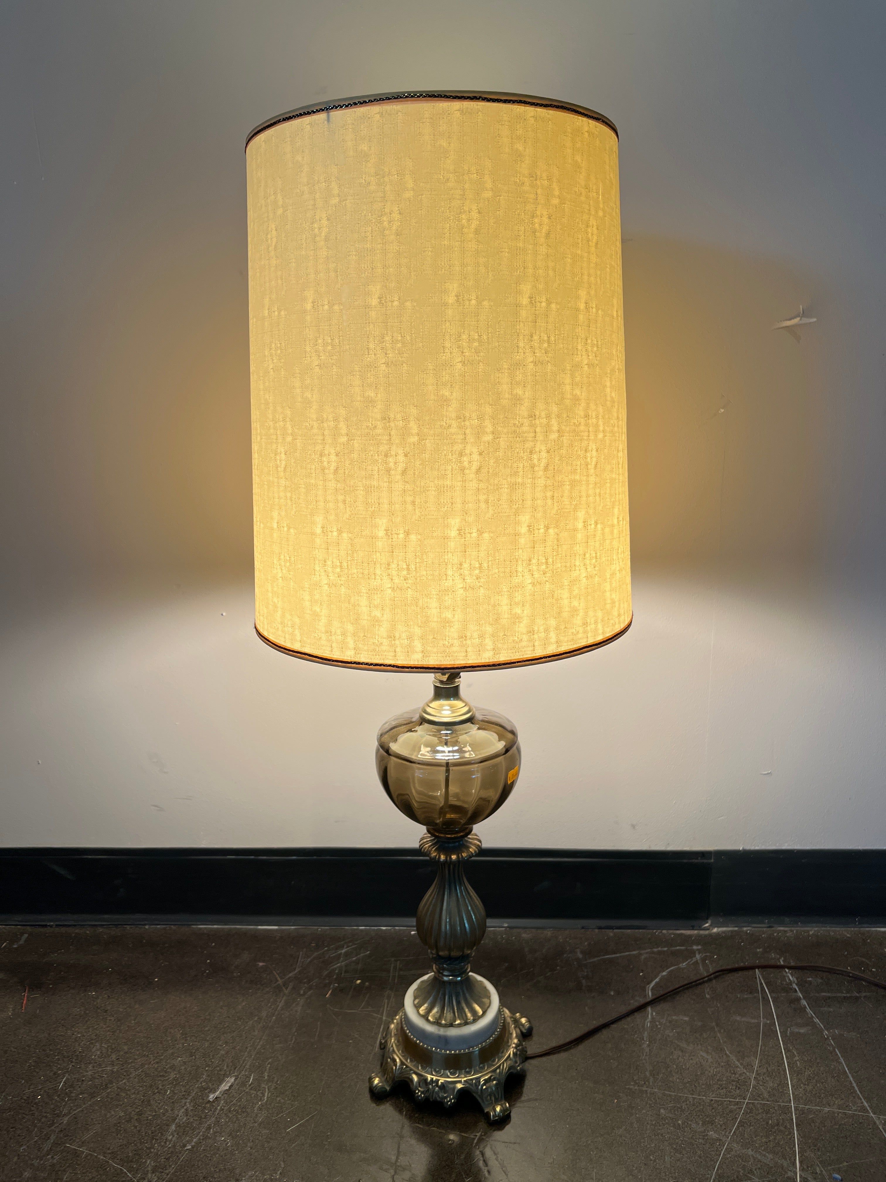 Vintage Bronze and Glass Table Lamp with Drum Shade