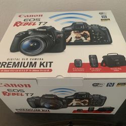 Brand New Sealed Box Cannon EOS Rebel T7 Camera With 2 Lens Kit And Bag