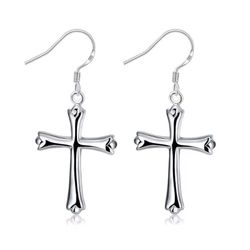 Large Sterling Silver Cross Dangle Earrings
