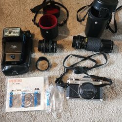 Pentax K1000 Slr Camera With Extras
