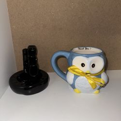 Ceramic Incense And Owl Cup 