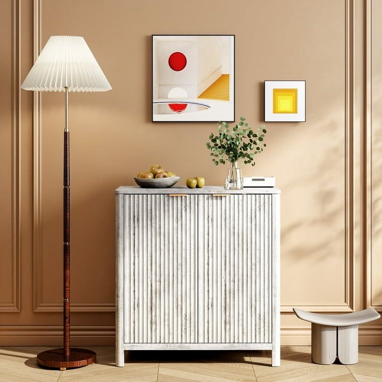 Modern Storage Cabinet, Fluted Sideboard Cabinet with Adjustable Shelves, Accent Buffet Cabinet with Storage, Multifunctional Console Cabinet for Livi