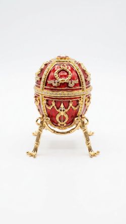 Ornate Red & Gold Fabergé Egg Trinket Box