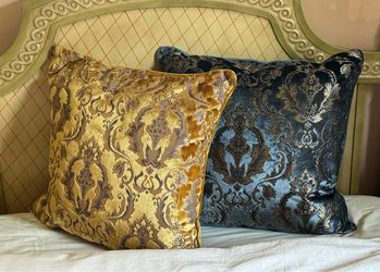 Gorgeous velvet damask 24” x 24” luxe down filled pillows.