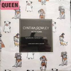 CYNTHIA ROWLEY Halloween Dogs Dachshund Mutt Beagle Dog QUEEN 4pc Sheet Set  NEW